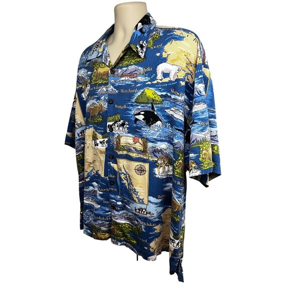 David Carey Men Vintage Blue Hawaiian Nautical Button Up Shirt 2XL Pocket Alaska - Picture 3 of 7